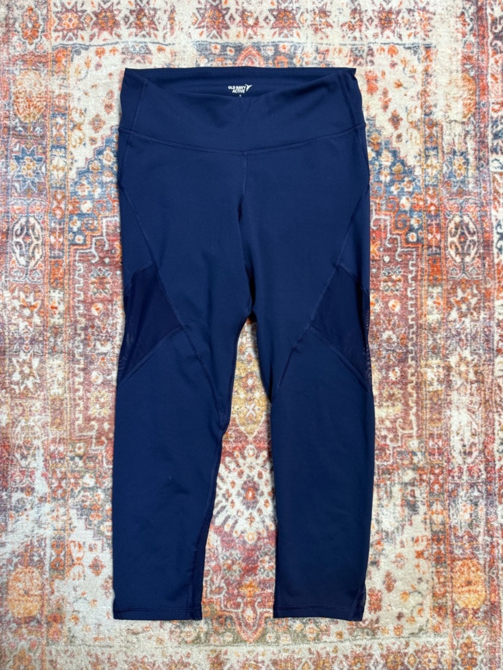 Old Navy Mesh Panel Crop Leggings Navy Medium Tall Activewear